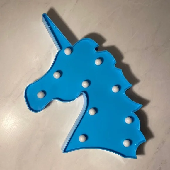 Lightup unicorn 🦄 room decor 10” x 9.5” x 1” standing turquoise blue periwinkle - Picture 2 of 5